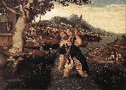 Jan Mostaert Hilly River Landscape with St. Christopher oil painting reproduction